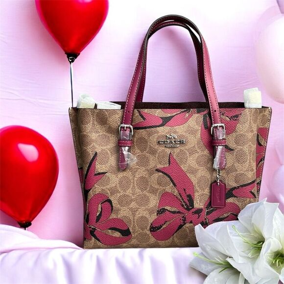 Coach Mollie Tote Bag 25 In Signature Canvas With Bow Print Purse - Picture 1 of 15